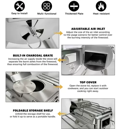 Detalhes do produto do fogão para barraca quente de acampamento