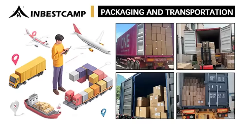 Embalagem e transporte de fogão portátil a lenha para acampamento Embalagem e transporte de fogão portátil a lenha para acampamento